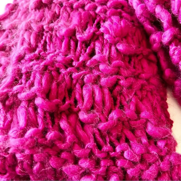 Fair Weather Chunky Knit Hot Pink Rectangle Scarf Barbiecore Valentine’s Day - Picture 3 of 7